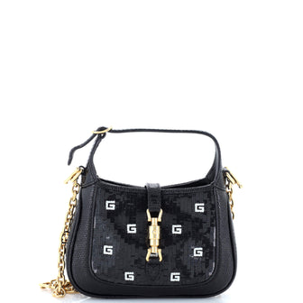Gucci Jackie 1961 Chain Hobo Crystal GG Embellished Fabric with Lizard Mini