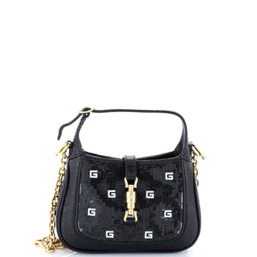 Gucci Jackie 1961 Chain Hobo Crystal GG Embellished Fabric with Lizard Mini