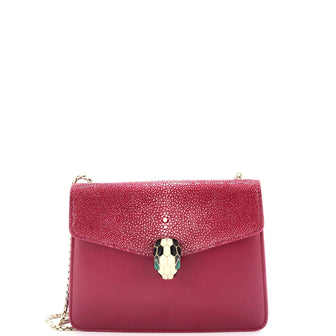 Bvlgari Serpenti Forever Square Shoulder Bag Leather and Stingray Small