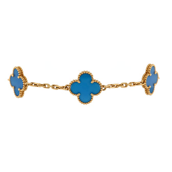 Van Cleef & Arpels Vintage Alhambra 5 Motifs Bracelet 18K Yellow Gold and Agate