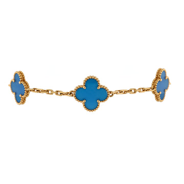 Van Cleef & Arpels Vintage Alhambra 5 Motifs Bracelet 18K Yellow Gold and Agate