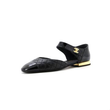 Chanel Women's Cap Toe Ankle Strap Flats Quilted Lambskin