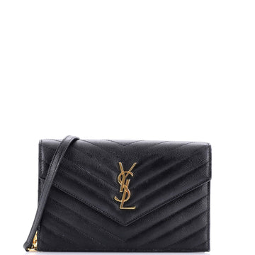 Saint Laurent Classic Monogram Wallet on Chain Matelasse Chevron Leather Small