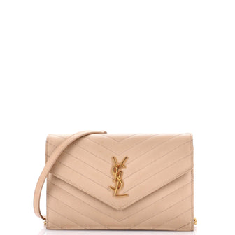 Saint Laurent Classic Monogram Wallet on Chain Matelasse Chevron Leather Small