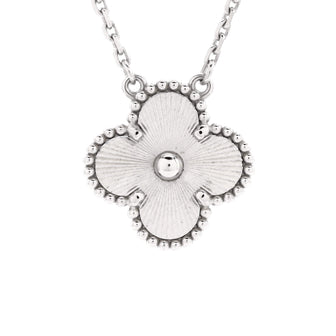 Van Cleef & Arpels Vintage Alhambra Pendant Necklace Guilloche 18K White Gold
