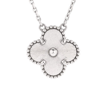 Van Cleef & Arpels Vintage Alhambra Pendant Necklace Guilloche 18K White Gold