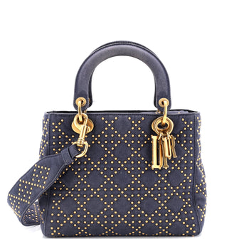 Christian Dior Supple Lady Dior Bag Cannage Studded Denim Medium