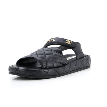 Chanel Women's Velcro Platform Sandals Quilted Leather
