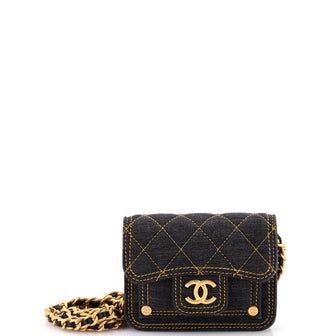 Chanel Double You CC Flap Clutch with Chain Quilted Denim