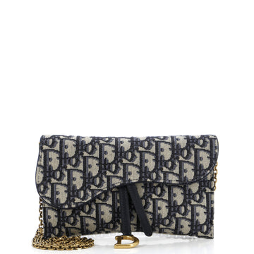 Christian Dior Saddle Chain Wallet Oblique Canvas