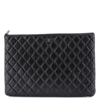 Chanel O Case Clutch Quilted Perforated Lambskin Large