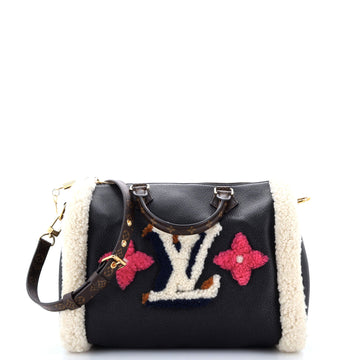 Louis Vuitton Speedy Bandouliere Bag Leather and Monogram Teddy Shearling 30