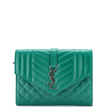 Saint Laurent Classic Monogram Envelope Wristlet Clutch Mixed Matelasse Leather