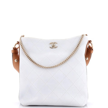 Chanel Button Up Hobo Quilted Calfskin with Grosgrain Large
