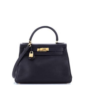 Hermes Kelly Handbag Blue Togo with Gold Hardware 28
