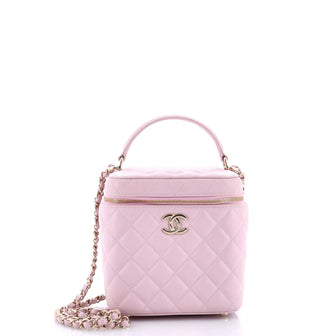 Chanel CC Top Handle Vanity Case with Chain Quilted Caviar Small
