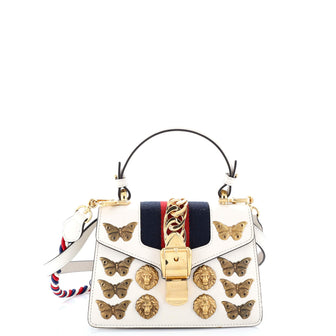 Gucci Sylvie Top Handle Bag Embellished Leather Mini