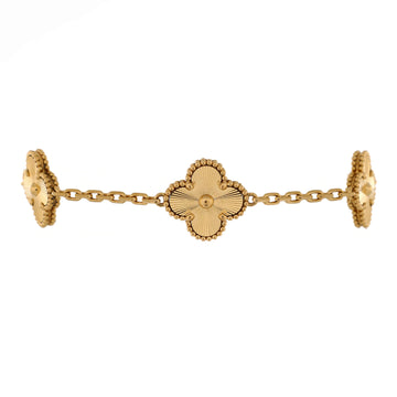 Van Cleef & Arpels Vintage Alhambra 5 Motifs Bracelet Guilloche 18K Yellow Gold