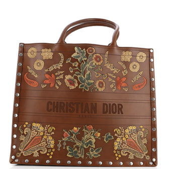 Christian Dior Book Tote Embroidered Studded Leather Large