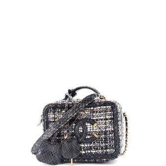 Chanel Filigree Vanity Case Quilted Tweed with Snakeskin Small