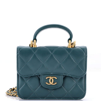 Chanel Top Handle Flap Coin Purse with Chain Quilted Lambskin