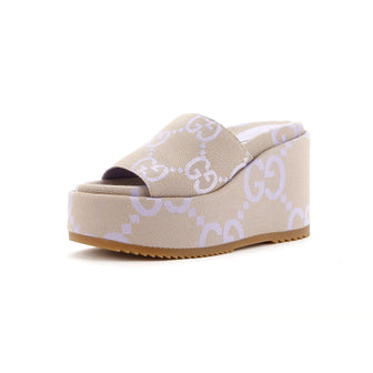 Gucci Women's Angelina Platform Wedge Sandals GG Canvas
