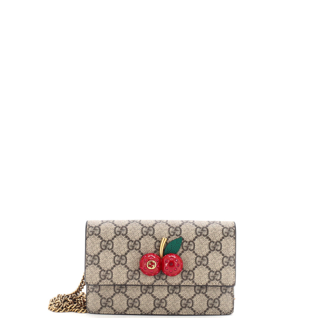 Gucci Cherries Wallet on Chain GG Coated Canvas Mini Brown 3148793