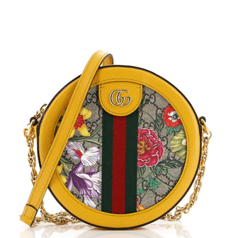 Gucci Ophidia Round Shoulder Bag Flora GG Coated Canvas Mini