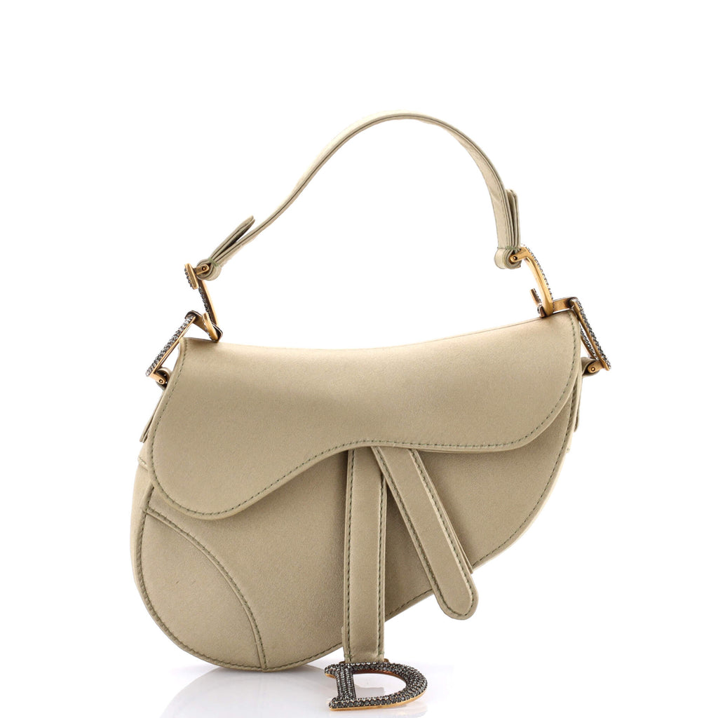 Christian Dior Saddle Handbag Satin with Crystals Mini Gold 3120581