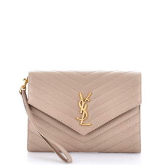 Saint Laurent Classic Monogram Envelope Wristlet Clutch Matelasse Chevron Leather