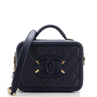 Chanel Filigree Vanity Case Quilted Caviar Small