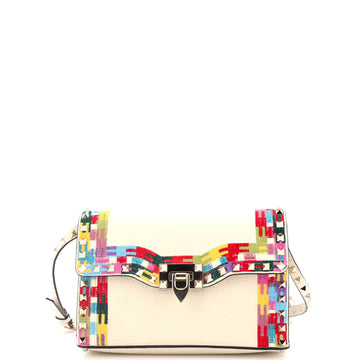 Valentino Garavani Rockstud Flip Lock Flap Bag Embroidered Leather Small