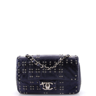 Chanel Airlines Classic Single Flap Bag Grommet Studded Calfskin Mini