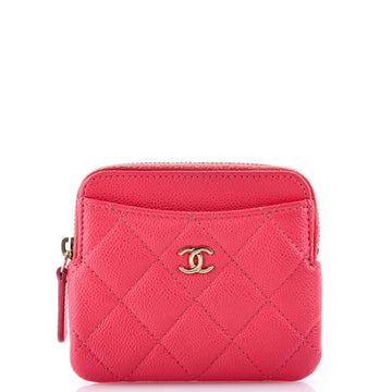 Chanel Square Zip Around Card Holder Wallet Quilted Caviar