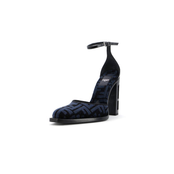 Fendi Women's FF Cut Ankle Strap Pumps Zucca Jacquard with Leather