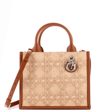 Christian Dior Book Tote Cannage Embroidered Raffia with Leather Small