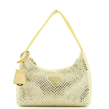 Prada Re-Edition 2000 Hobo Crystal Embellished Satin Mini