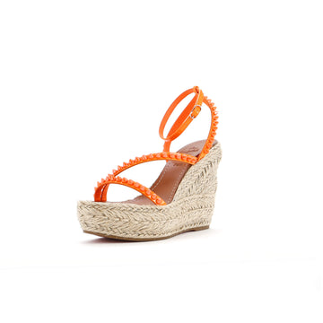 Christian Louboutin Women's Mafaldina Zeppa Espadrille Platform Sandals Spiked Leather 120