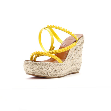 Christian Louboutin Women's Mafaldina Zeppa Espadrille Platform Sandals Spiked Leather 120