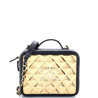 Chanel Golden Plate Vanity Case Quilted Metal and Lambskin Medium