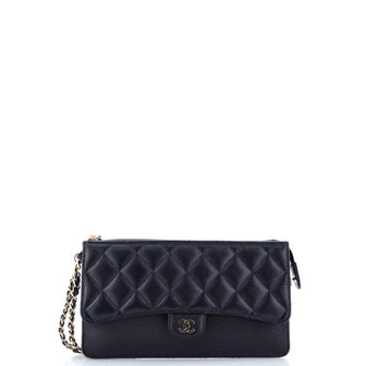 Chanel Classic Flap Zip Wristlet Pouch Quilted Caviar