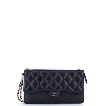 Chanel Classic Flap Zip Wristlet Pouch Quilted Caviar
