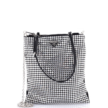 Prada Convertible Open Tote Crystal Embellished Satin Mini