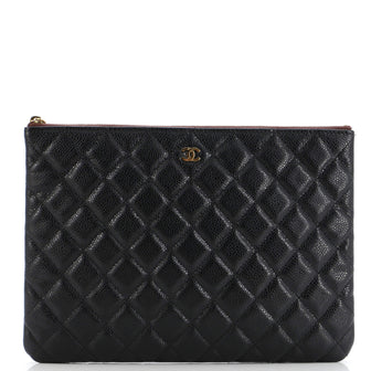 Chanel O Case Clutch Quilted Caviar Medium