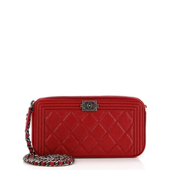 Chanel Boy Double Zip Clutch with Chain Quilted Caviar