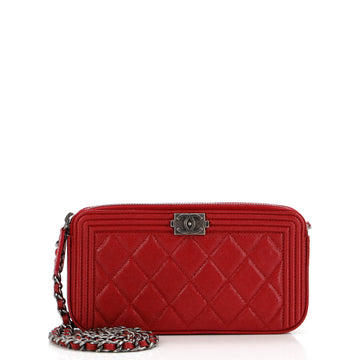 Chanel Boy Double Zip Clutch with Chain Quilted Caviar