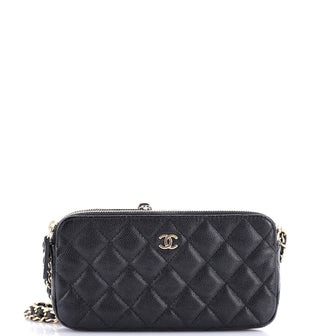 Chanel Double Zip Clutch with Chain Quilted Caviar