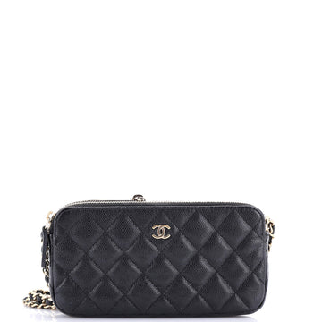 Chanel Double Zip Clutch with Chain Quilted Caviar