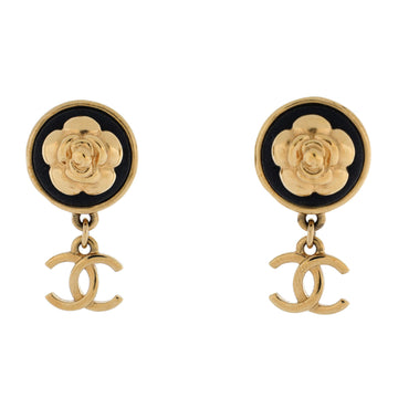 Chanel Camellia CC Drop Earrings Metal with Leather