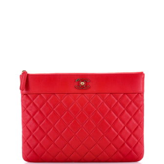 Chanel Mademoiselle Vintage O Case Clutch Quilted Sheepskin Medium